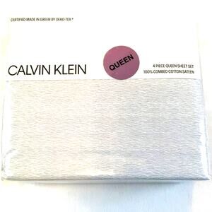 Calvin Klein Queen Sheet Set New Sateen Soft Gray Pattern